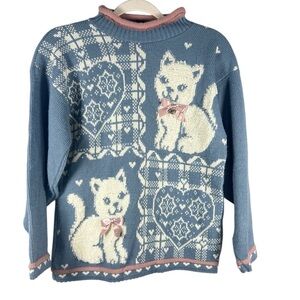 Heartworks Cat Vintage Grandma Style Graphic Sweater Girl’s Large/Woman’s XS